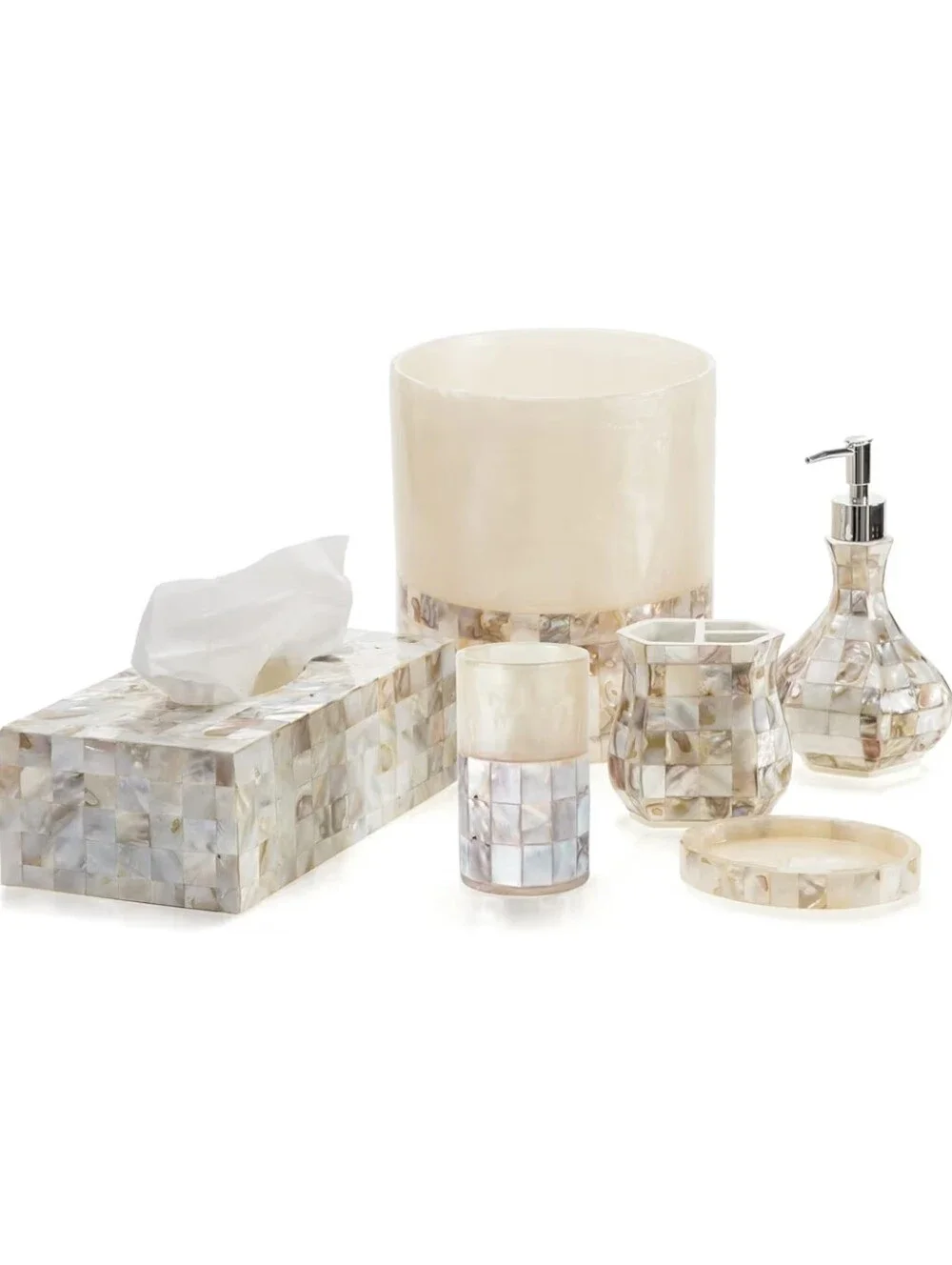 Milano NWT Mother Of Pearl Mosaic Rectagular Tissue Box Cover In Cream/Brown